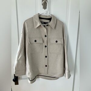 Zara Beige Wool Shirt Jacket with Pockets - size S